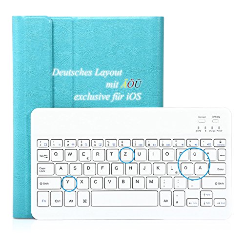 iPad 2 3 4 Deutsche Bluetooth Tastatur,CoastaCloud Ultra-Thin QWERTZ Deutsche Bluetooth Tastatur Keyboard Case für Apple iPad 2 (A1395 A1396 A1397) ; iPad 3 (A1416 A1430 A1403); iPad 4 (A1458 A1459 A1460)Azurblau - 2