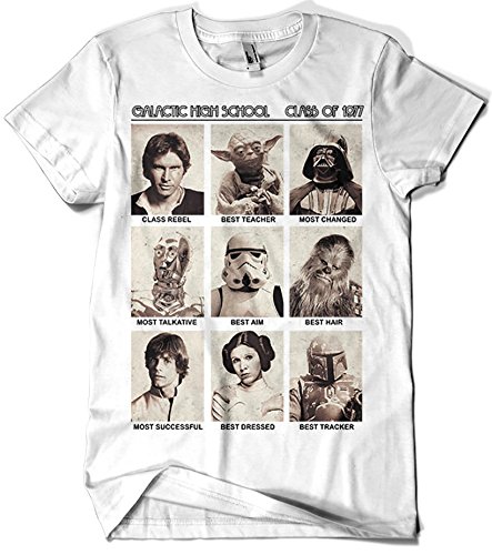 17-Camiseta SoftStyle Blanca Unisex Star Wars-Galactic High School (Blanca,L)