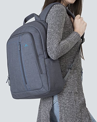 RIVACASE Notebook Rucksack bis 15 6        Stilvolle Tasche aus wasserabweisenden Material und extra verst  rkten Seiten - Grau