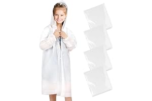 Liwein 4 Piezas Chubasquero para Niños y Niñas, Infantiles Impermeable Chubasquero,Reutilizable Poncho de Lluvia con Capucha,Poncho Impermeable Niño,para Bicicleta Senderismo Ciclismo y Viajes