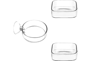 IAFVKAI Glas Aquarium Fressnäpfe Futterschale für Garnelen im Aquarium, 2 Stück Platz Glas Futternapf (60mm), 1 Stück Runden Fisch Fressnäpfe mit Absaugung (60mm)