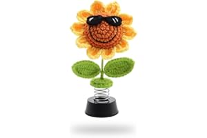 HSUYUN Auto Innenraum Deko, Shake Wackelkopf Figur Auto, Häkel-Sonnenblumen-Armaturenbrett-Dekorationen, Sonnenbrille Sonnenblume Deko Büro,für Dekoration, Verschenken