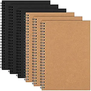 CLAPONE 6 Pack Unlined Spiral Notebook, A5 Size, 120 Blank Pages, 60 Sheets, Sketch Books for Drawing, Art, Students and Office Supplies (3PC Brown +3PC Black)