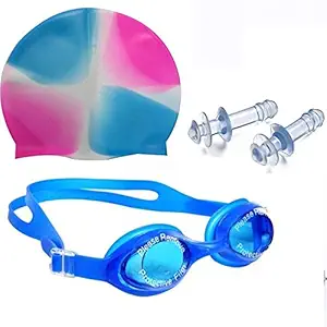 MONEX Swimming Goggles,Cap & Ear Plug Combo ?Water Tight and Adjustable Comfortable Fit - Anti-Fog - UV Protection with Easy On, Easy Off Swim Cap ? No Wet, Tangled Hair Perfect for Youth and Kids