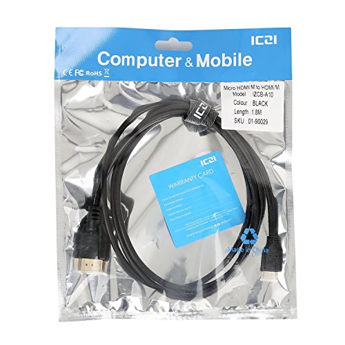 ICZI Micro HDMI Kabel 1.8m, 4K Kabel, HDMI-Standard Goldbeschichtete Anschlüsse 3-fach geschirmt für Micro HDMI Geräte inklusive dem Lenovo Miix 310, Odys Trendbook 14, KCSMOBILEGAMING PRO7-15 usw. - 7