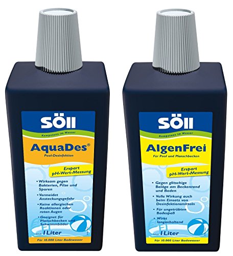 Söll Wasserpflege-Set AquaDes und Algenfrei für Pools, Schwimmbad und Planschbecken gegen Algen, Batkerien, Pilze und Sporen (AquaDes 1 l + AlgenFrei 1 l)