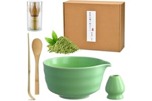 BLUESEABUY 5 Piezas Juego de té Matcha Matcha Kit con Batidor Matcha Cuenco de Cerámica Matcha Soporte Para Batidor Matcha 2 Cucharaditas Juego de Escoba Matcha para Preparar una Taza de Matcha