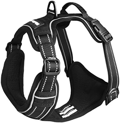 Dog Harness, MixMart Front Range Vest Harness No Pull Step in Pet Harness 3M Reflective Vest with Handle and Two Leash Attachments for Outdoor Adventure (Black)(M)