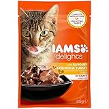 Iams Delights Adult Huhn & Pute, Nassfutter für erwachsene Katzen, Probiergröße, Einzelbeutel (85 g)