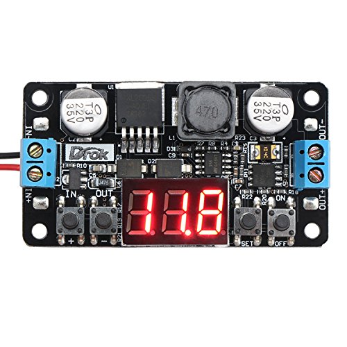 DROK® LM2596 DC 5/12 Volt Einstellbare Spannungsregler mit Kühlkörper und Schraube 5-32.0V zu 0-30.0V DC Buck Converter Autobatterie Step-down Stromversorgungsmodul + Rote LED Voltmeter - 4