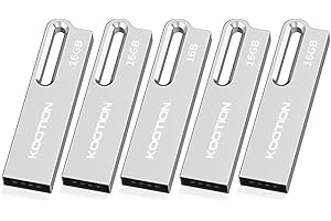 KOOTION Confezione da 5 chiavette USB 3.0 da 16 GB, in metallo, con portachiavi, impermeabili, per computer e laptop, confezione da 5 pezzi, 16 GB 3.0, argento