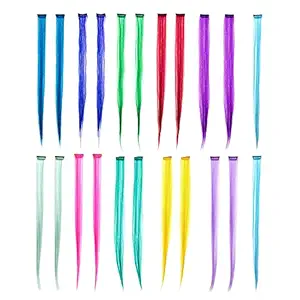 11 Colors 22 Pcs in Set -Straight : SWACC 22 Pcs Colored Party Highlights Clip on in Hair Extensions Multi-Colors Hair Streak Synthetic Hairpieces (11 Colors 22 Pcs in Set -Straight)