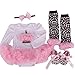 ZOEREA Newborn Baby 4 Pcs Bowknot Headband Hairband + Birthday Cake Romper Tutu Pleated Skirt Dresses + Leopard Print Leg Warmers + Soft Shoes Outfit Clothes for 0-12M Baby Summer Girl Bodysuit