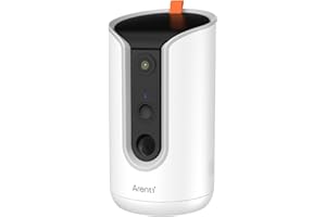 ARENTI Dog Treat Camera Petcam1T – Innovativa telecamera WiFi per animali domestici/telecamera di sorveglianza con dispenser integrato per dolcetti, interazione con animali domestici in assenza