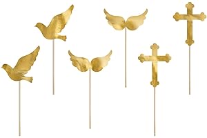 PARTYDECO Mellilu Lot de 6 décorations pour gâteau de baptême Doré 8,5 cm à 11 cm