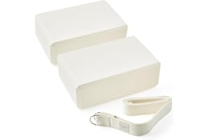 Myga Yoga Blocks & Strap Set - 2 High Density Foam Bricks and Metal D Ring Belt for Yoga, Pilates and Fitness - Support and Deepen Poses, Non-Slip and Lightweight for Home & Gym