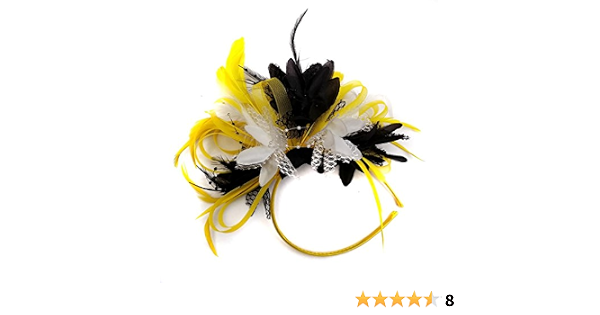 Yellow Black and White Feather Hair 