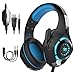 Price comparison product image Sonlipo USB Surround Stereo Sound Wired Gaming Headset Over Ear Headphones with MIC Revolution Volume Control Noise Cancelling LED Light(Black/ Blue)