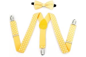 FATASH Kids Elastic Braces & Bow Tie Set | Adjustable Polka Dot Suspenders Y-Shape Clip-on Toddler | Children's Waistcoat Costume Accessory | Suitable for Boys & Girls Ages Up to 8 Years