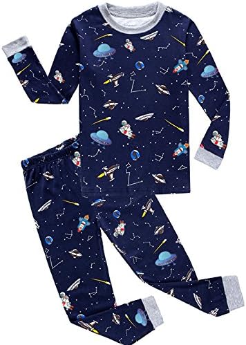 Pandaprincess "spacecraft and stars" Boys and Girls 2 Piece Pajama 100% Cotton(2-8years) (3T, dark blue 2)