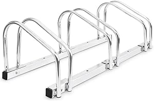 KOMBO - Rastrelliera Portabici 3 Posti in Acciaio Zincato per Ruote fino a 28" con Ganci Doppi e Tappi Anti-Graffio – Parcheggio Bici da Esterno o Garage, 63x30x21 cm