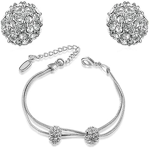 KnSam Jewelry Sets Gold Plated Women Earring and Bracelet Sets White Double Balls 18K CZ Inlaid Sets Business Gifts