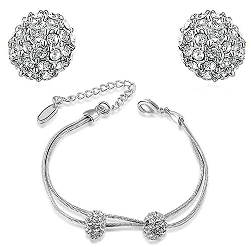 KnSam Jewelry Sets Gold Plated Women Earring and Bracelet Sets White Double Balls 18K CZ Inlaid Sets Business Gifts