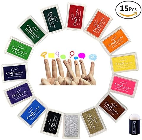 JUSLIN 15 Colors Crafts Ink Pads for Rubber Stamp DIY Scrapbooking and Card Making Decoration, with Coloring Sponge Tool as Gift
