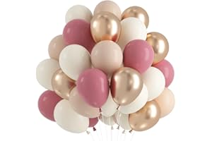 CAPANEUS Luftballons Beige Altrosa, 60 Stück Retro Aprikose Rosa Helium Luftballons, Champagner Gold Metallic Ballons mit Band für Geburtstag Babyparty Jubiläum Braut Hochzeit Mädchen Graduierung Deko