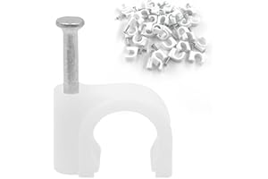 DEVANTIA Pack of 100 Cable Clamps Nail Clamps Cable Clips - Adhesive Clips with Inserted Nail, Cable Clips for Screwing Cable Clips Cable Holder for Network Cable (8 mm, White)