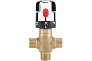 GUGXIOM Válvula mezcladora termostática, válvula de control de temperatura de agua de latón macizo G1/2, válvula mezcladora termostática de tres vías, para uso en baño, lavandería, cocina, lavado