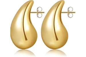 NANQUAN 18k Dupes Ohrringe Gold,Chunky Goldene Damen,Hypoallergene Vergoldete Waterdrop Dicke Creolen Modeschmuck für Frauen Mädchen Geschenke（18*32mm）