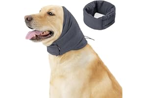 Yanmucy Tour de Cou et Oreilles pour Chien à Velcro Réglable pour Soulager l'anxiété Snood Cache pour Protection Protège-Oreilles (Gris, L)
