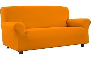 BANZAII TEXTILE INNOVATOR ONLINE Banzaii Copridivano 3 Posti Arancione - Elasticizzato Antimacchia - Estensibile da 150 a 200 cm con braccioli sagomati - Made in Italy