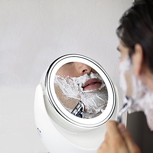 Tragbar beidseitig LED Kosmetikspiegel, 1/7-facher Vergrößerung,Beleuchtete Reise Vanity Mirror,360 Schwenkbar - 6