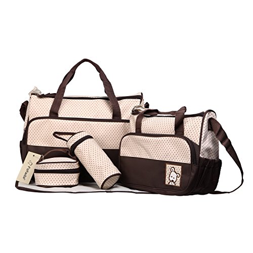 Fafada 5pcs Multifunctional Mummy Handbag Baby Changing Bag Travel Holiday Hospital Nursing Set Diaper Mat Bottle Food Holder Coffee