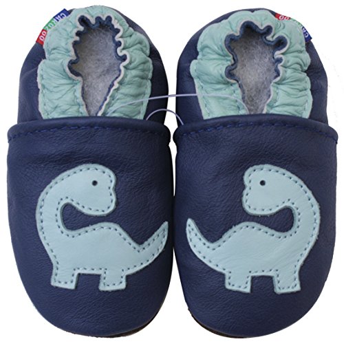 Carozoo Dinosaur Blue Soft Sole Leather Baby/Toddler/Kids Shoes 6-12M