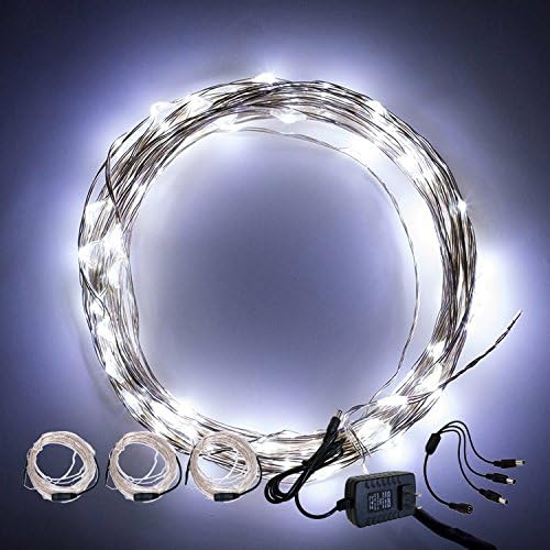 YCDC Micro LED String Light 3x10m/100LED Cool White, Waterproof 96ft Starry Silver Wire+2A Adapter, Xmas Birthday Party