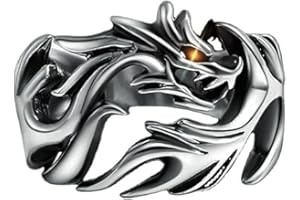 Gionatan Shop Anello drago regolabile fosforescente si illumina azzurro blu per uomo donna moda Vintage Punk gotico colore argento