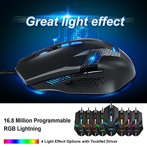 TeckNet Rat  n Gaming Raptor Pro 7200DPI Rat  n   ptico para Gaming Programable Gaming Mouse  8 Botones programables  LED Personalizable  Interruptores Omron Micro