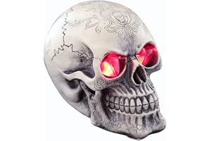ITODA Dödskalle prydnad halloween gotiska LED-ögon lyser upp statyett skalle dekoration rekvisita nyhet tungben skulptur skalle huvud ornament för hemsökt hus hem bar fest bordsdekorationer