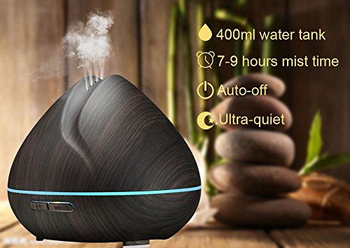 InnoSuper Aroma Essential Oil Diffuser, Schwarz Holzmaserung 400ml Ultraschall-Luftbefeuchter mit kühlem Nebel mit 7 Farben LED für Yoga Spa Home Office Zimmer - 6