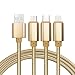 Produktbild Multi USB Kabel, 4ft /1.24m Nylon geflochten 3 in 1 USB Ladekabel Adapter Stecker mit 8 Pin Lightning / Type C / Micro USB für iPhone 6s, 6, 6 Plus, 5 / 5S / 5C, Galaxy S2, 3, 4, Nexus 6P , 5X und mehr Smartphones(Gold)