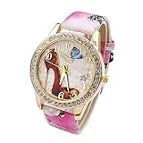 JSDDE Uhren,Oktoberfest Vintage Damen Strass Armbanduhr Schuhe mit hohem Absatz Muster Analog Quarzuhr Retro Uhr(Rosa)