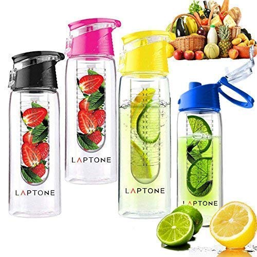 Laptone LHP0012 - Botella de agua con infuseras de frutas, con tapa abatible, 100% sin BPA, 800ml, rojo