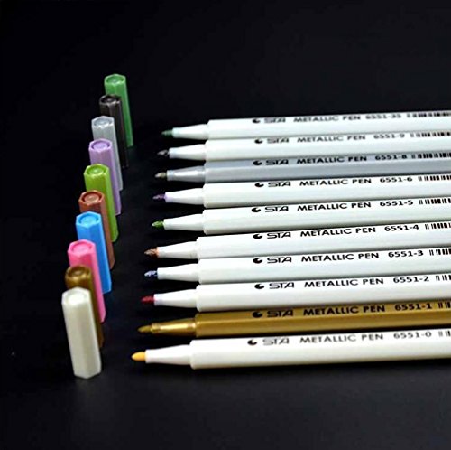 Metallic Marker Stifte, Satz von 10 Farben Metallischen Maker Pen für Fotoalbum Gästebuch Kartenherstellung, auf Oberfläche-Papier Glas Kunststoff Töpferei Stein Färbung Bücher, von WonderforU - 3