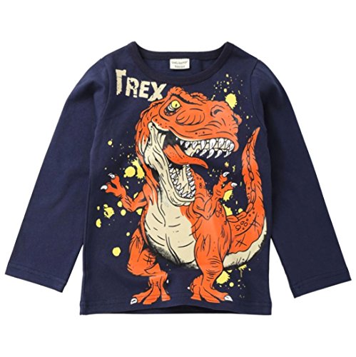 Lindo Camiseta de Niños, Sonnena Patrón de Dinosaurios Ropa de Verano Manga Larga y Corta Camiseta con Casual y Lindo para Pequeño Chico Guapo (120cm, Azul-2)