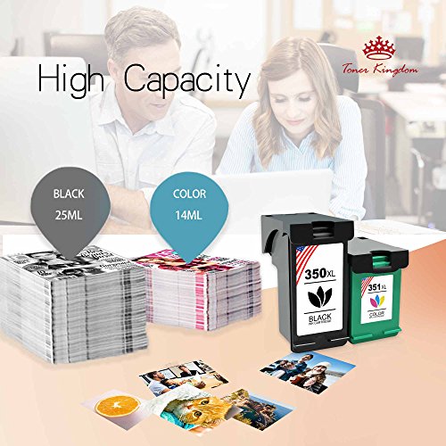 Toner Kingdom 2 Paquete Compatible HP 350XL 351XL 350 351 Cartuchos de tinta Por Photosmart C4480 C4580 C4380 C4348 C4270 C4272 C4275 C4483 C5273 C5275 C5280 C5283 C5200 C4585 C4500 C4485 C4210 C4400 C4280 C4283 C4345 C5250 C5293 Deskjet D4200 D4263 D4360 Officejet J6450 J5785 J6415 Impresora Alto rendimiento  1 Negro   1 Color 
