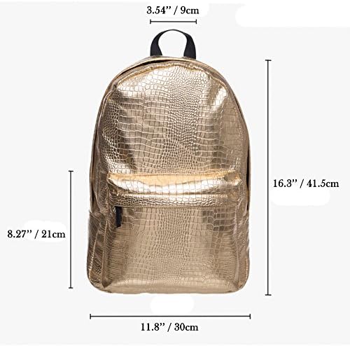SWYIVY Fashion Metallic Faux Leather Backpacks Shoulder Bag Bookbag Satchel for Teens or Adults (Gold)