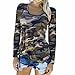 Produktbild Manadlian Womens Camouflage Grün Lila Rot T-shirt Langarm Beiläufige Lose Tops O-Ausschnitt Damen Bluse(S--2XL) (2XL, Grün)